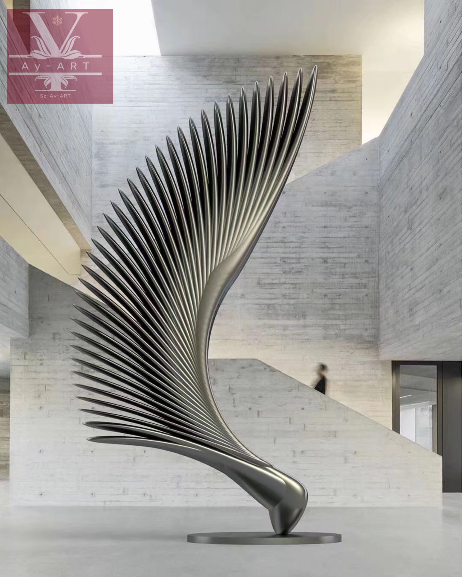 创意抽象雕塑艺术品摆件玻璃钢羽毛雕塑样板房售楼处大堂软装饰品