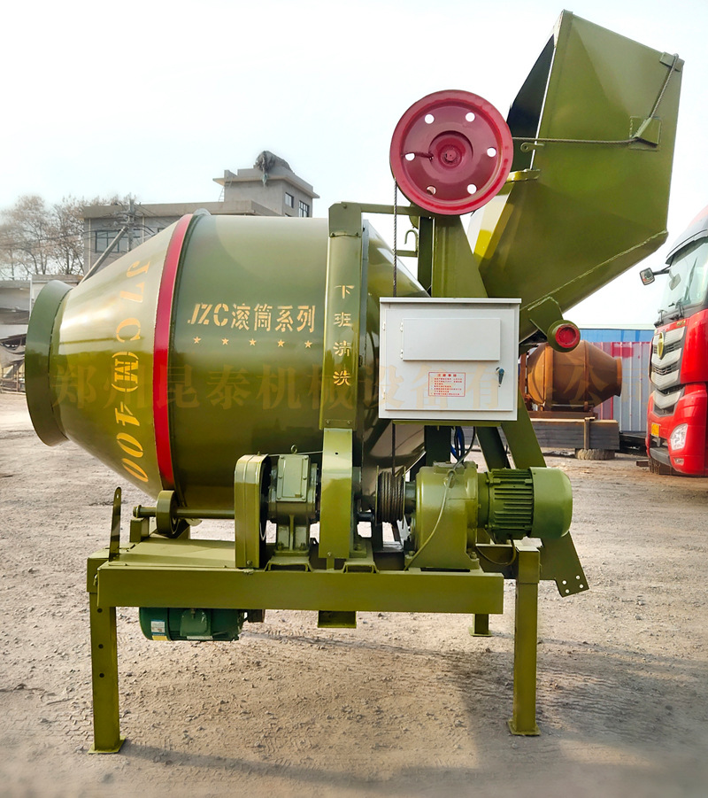 现货卷斗全自动上料混泥土搅拌机滚筒式滚筒式jzc400混凝土搅拌机