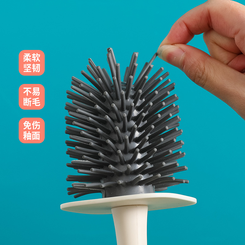 Toilet Silicone Soft Bristles Toilet Brush with Holder Wall-Mounted Cleaning Sanitary Brush 0720 without Punching