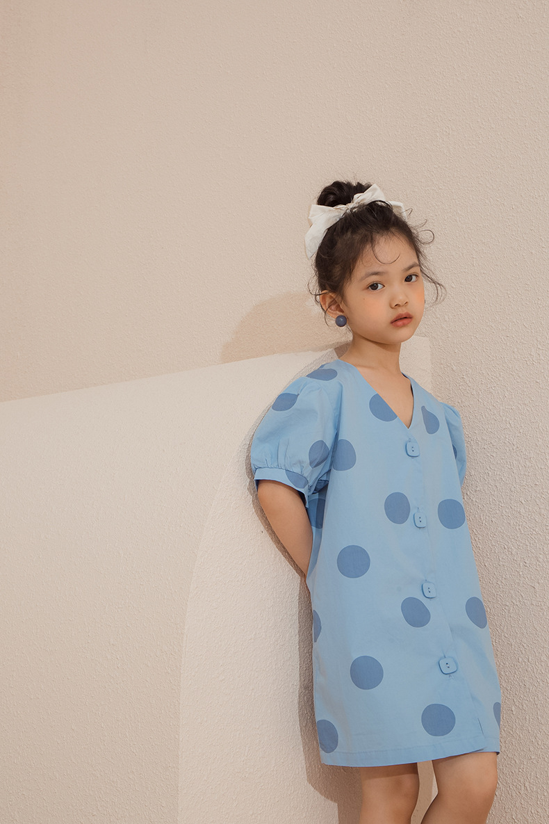 小懒猫童装夏季新品儿童韩版亲子装连衣裙女童圆点宽松长裙