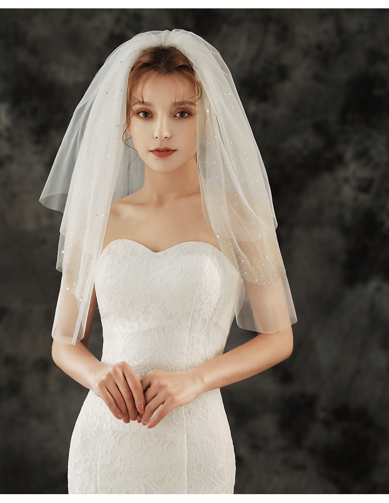 头纱韩式新娘 蓬蓬超仙婚纱新款结婚头纱简约短款 旅拍造型头纱