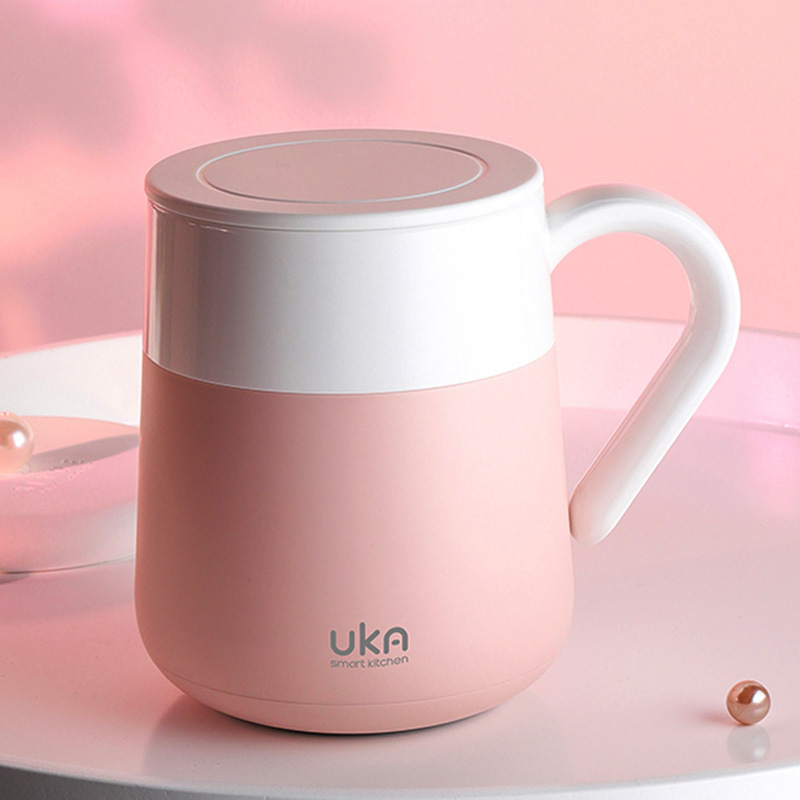 uka办公室保温杯玻璃内胆水杯女士精致带盖用非陶瓷手柄咖啡杯子