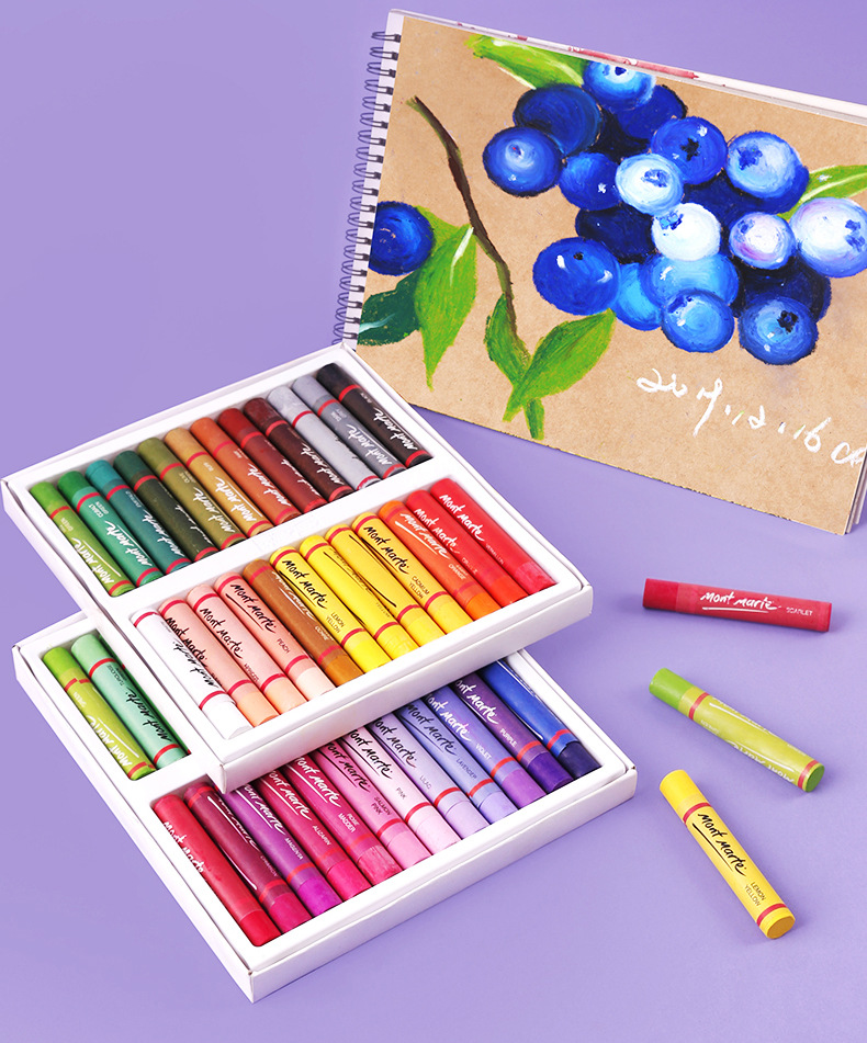 蒙玛特 油画棒 油性色粉笔色粉棒套装儿童蜡笔粉彩棒 48 24色