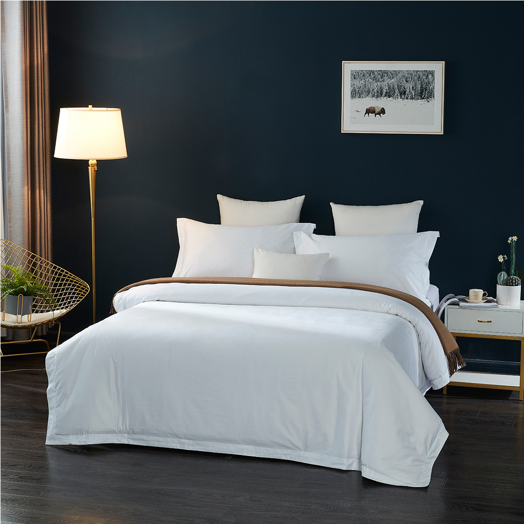酒店布草60支80支纯棉白色贡缎四件套宾馆床上用品床单被套枕头套