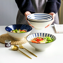 面碗家用斗笠拉面碗单个日式喇叭碗陶瓷釉下彩餐具小新清泡面大号