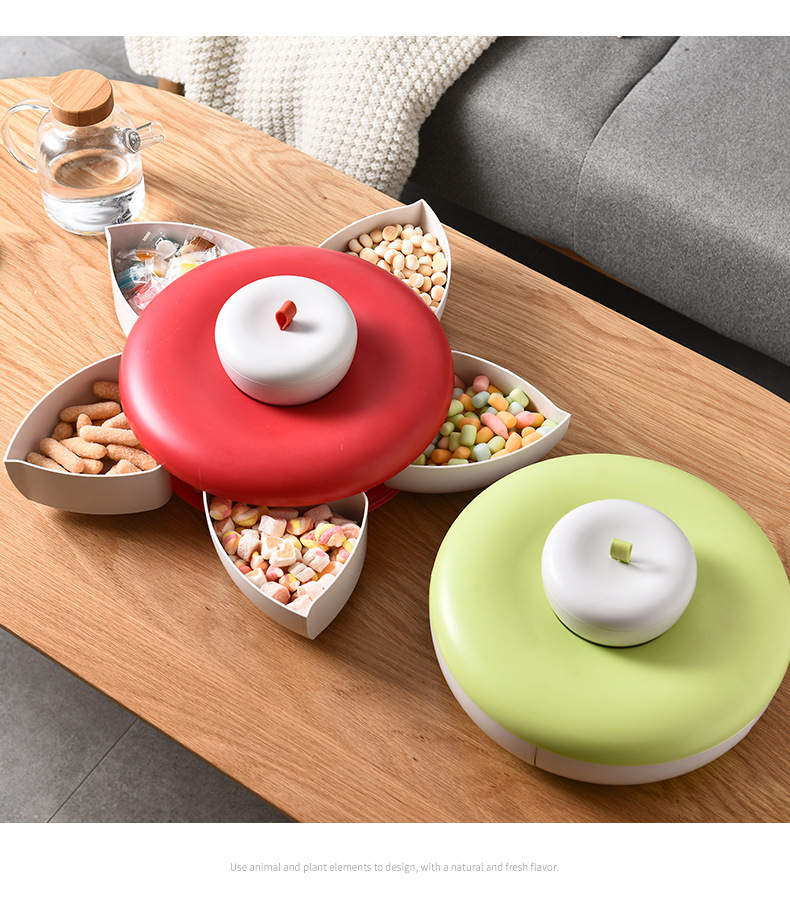 旋转收纳糖果盒苹果造型盒干果盘零食瓜子创意收纳盘家用客厅果盘