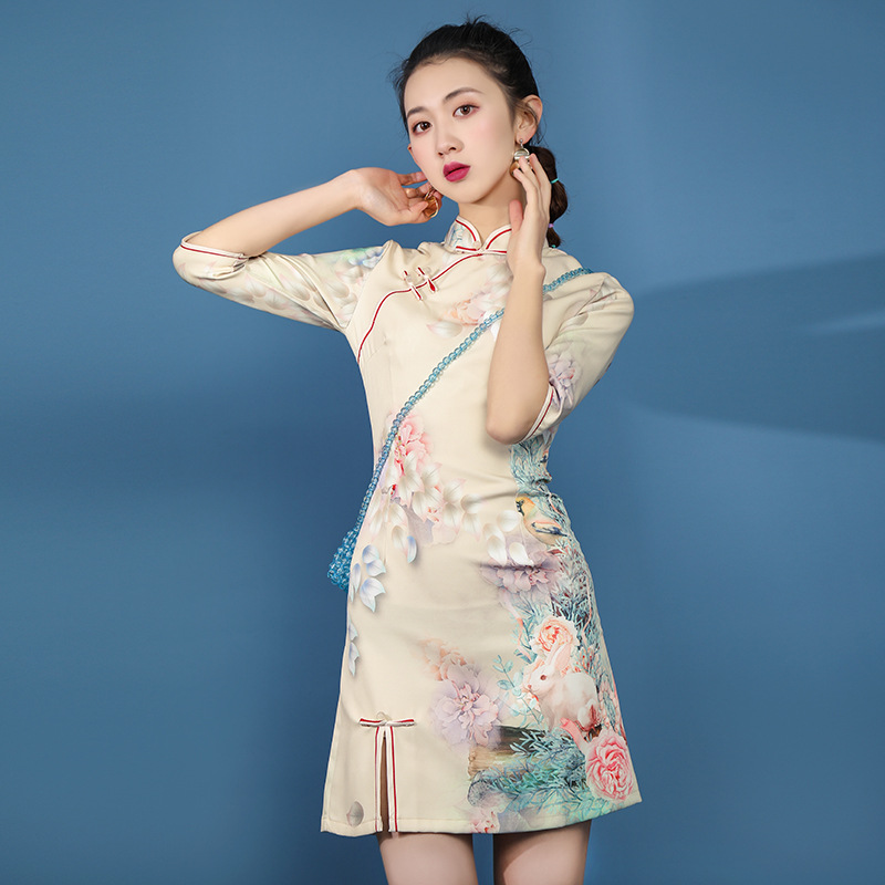 实拍2020新式旗袍年轻款少女中国风改良短款日常连衣裙