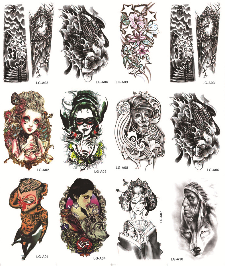 抖音全臂纹身贴防水持久男女 仿真性感手臂龙蝎子狼大花臂刺青贴