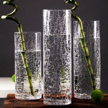 养竹子花瓶玻璃透明富贵竹转运竹银柳大号30cm高碎冰裂纹冰裂家用