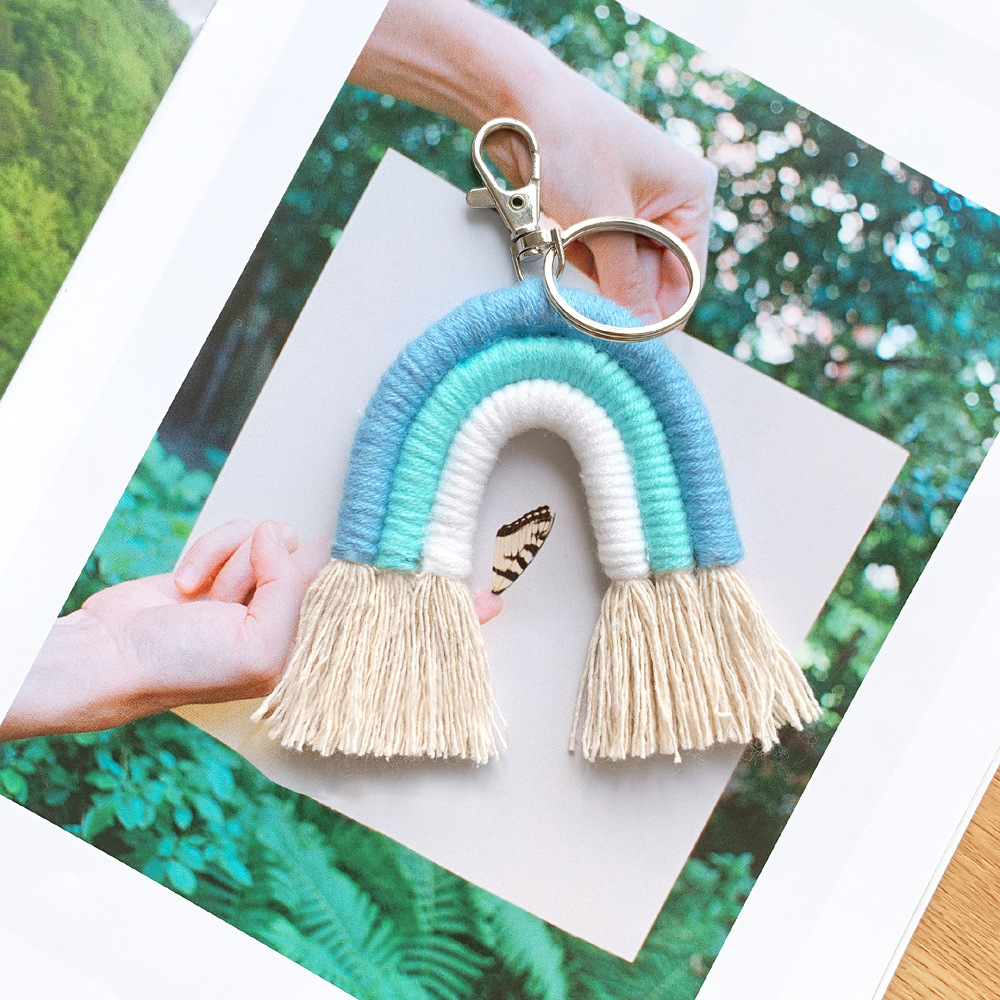 ins nordic home woven rainbow tassel keychain straw bag hanging tassel decorative wall hangings photo props
