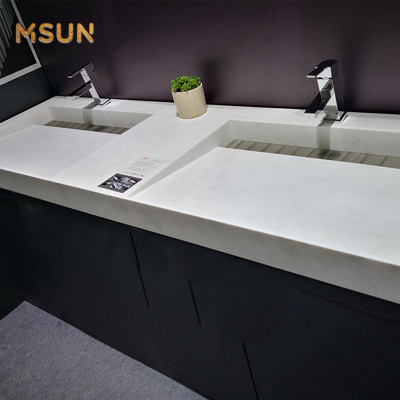 厂家定制人造石一体长款洗手盆亚克力人造石花纹板加工制作双槽盆