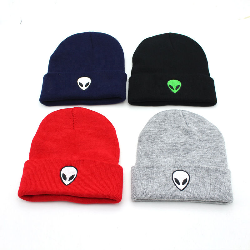 Foreign Trade Popular Style Hat European and American New Autumn and Winter Warm Alien Skull Embroidery Woolen Cap Men and Women Knitted Hat