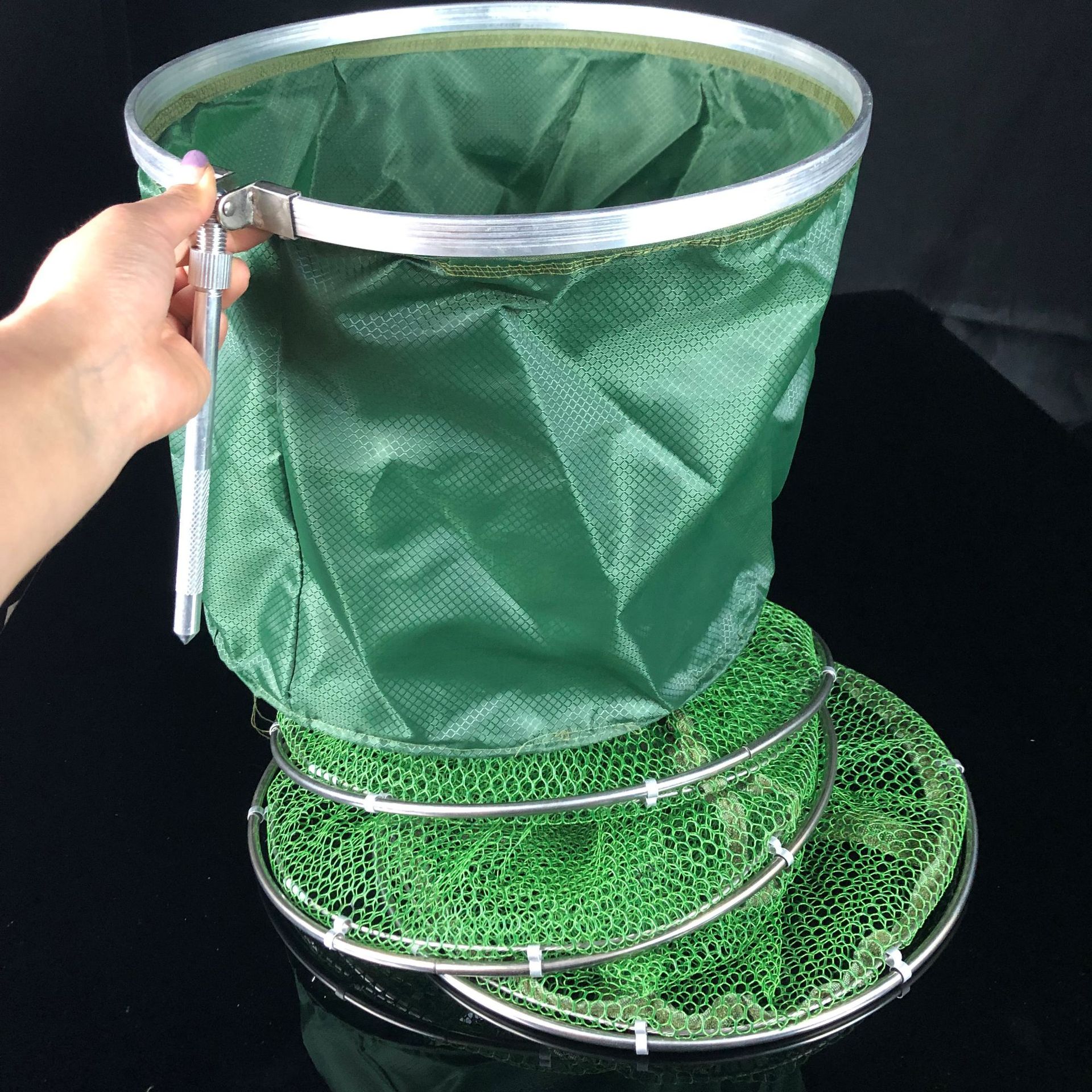 批发涂胶鱼护鱼网加厚双环鱼库鱼户网兜钓鱼用品渔具渔护