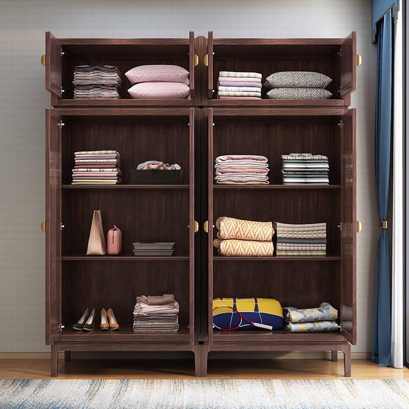 适用于新中式四门衣柜实木衣柜带顶柜卧室大衣橱收纳柜禅意轻奢衣