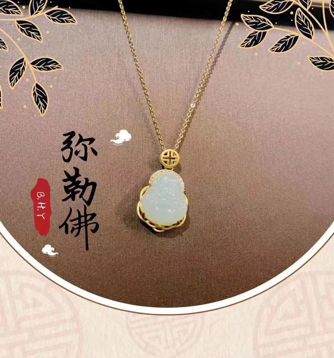 S925 Sterling Silver Inlaid Hetian Jade Ancient Silver Gold Inlaid with Jade Pendant Female Gilding Craft Jade Pendant Live Wholesale