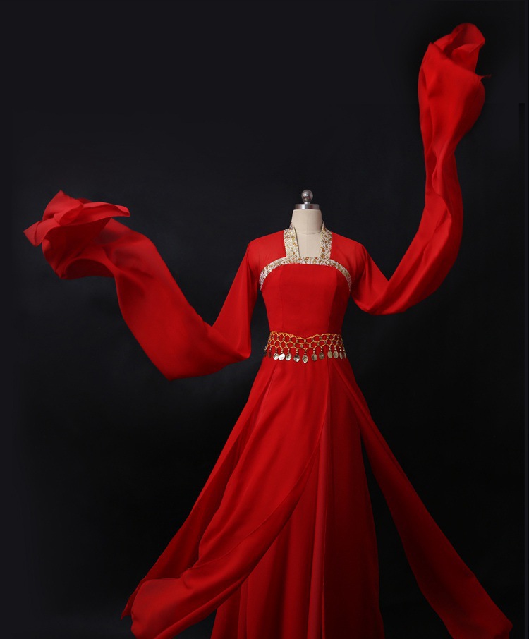 2019新品表演服喜庆红色舞衣带裙裤套装节日演出服舞台服