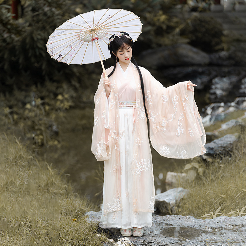 魏晋风汉服中国风广袖流仙裙古风刺绣交领齐腰襦裙套装秋装