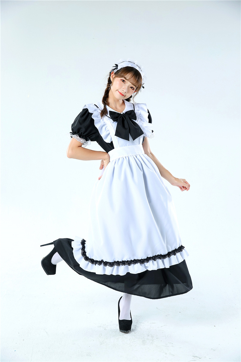 万圣节英国贵族传统女仆装长款经典黑白角色女佣服lolita洋装批发