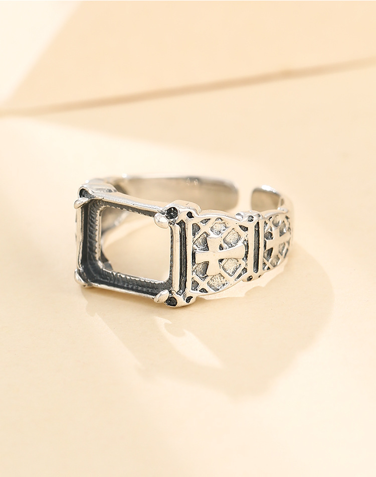 925银纯银霸气戒托diy男士戒指托复古泰银戒托手工镶嵌长方形8*10