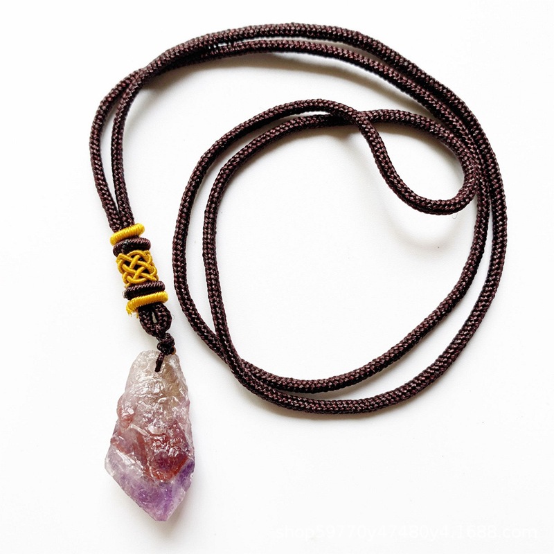 天然水晶极光23吊坠原石项链手工紫幽灵极光水晶项链auralite