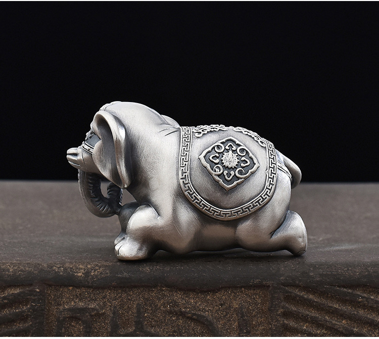 银器时代六牙白象茶宠纯银999精工浮雕茶架托银茶道配件 工厂直销