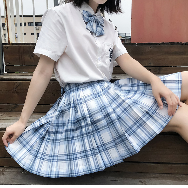 不死川日系jk制服格裙套装百褶裙学院风高腰格子裙短裙星月豚骨