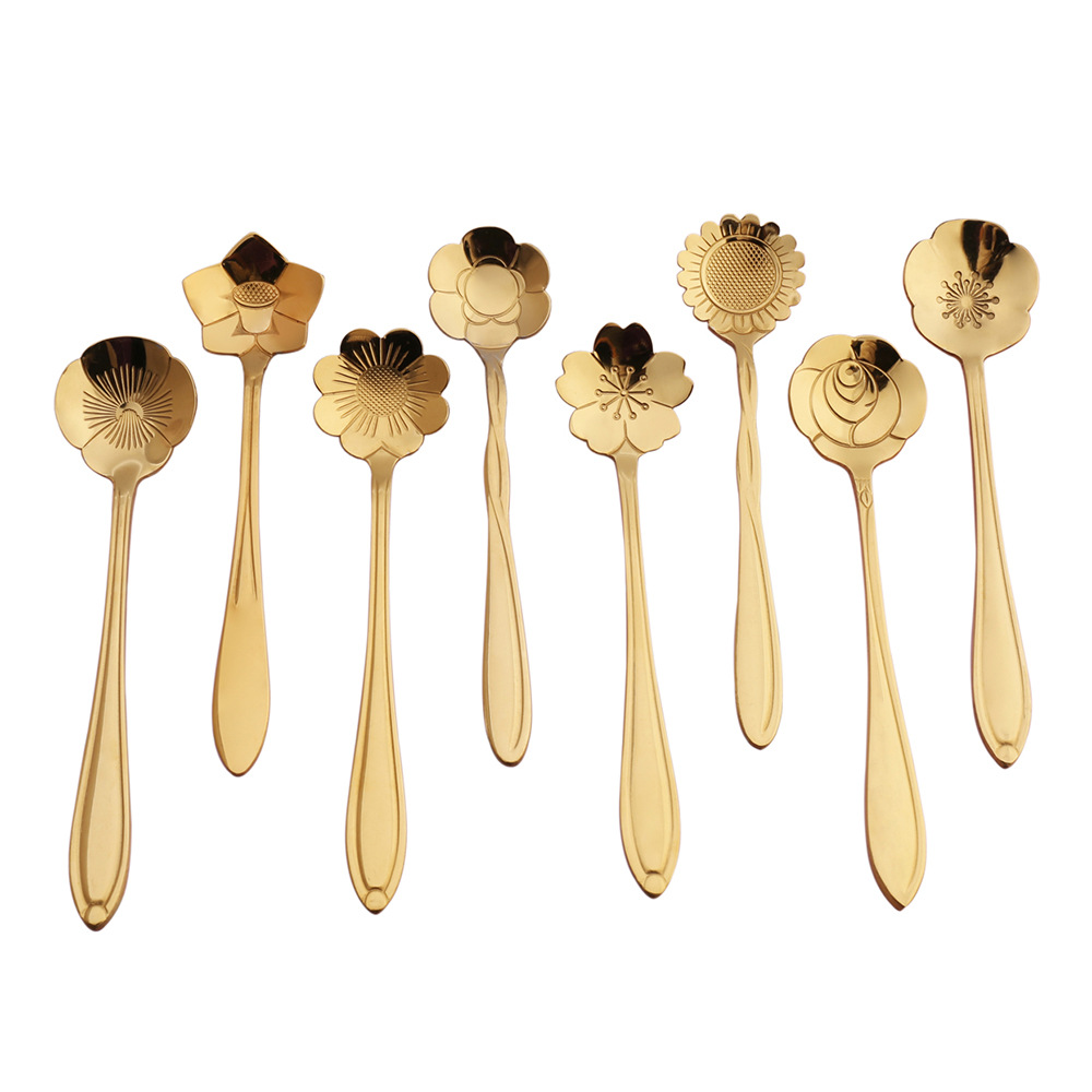 L Gold-Plated Flowers Spoon Stainless Steel Coffee Spoon Rose Spoon Creative Scented Tea Cherry Blossom Spoon Wedding Gift