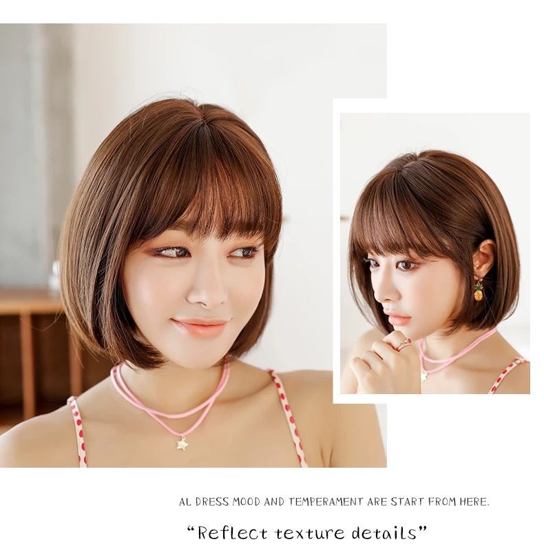 直短发修脸娃娃波波头假发女 韩版日系温柔自然少女黑色全头套式