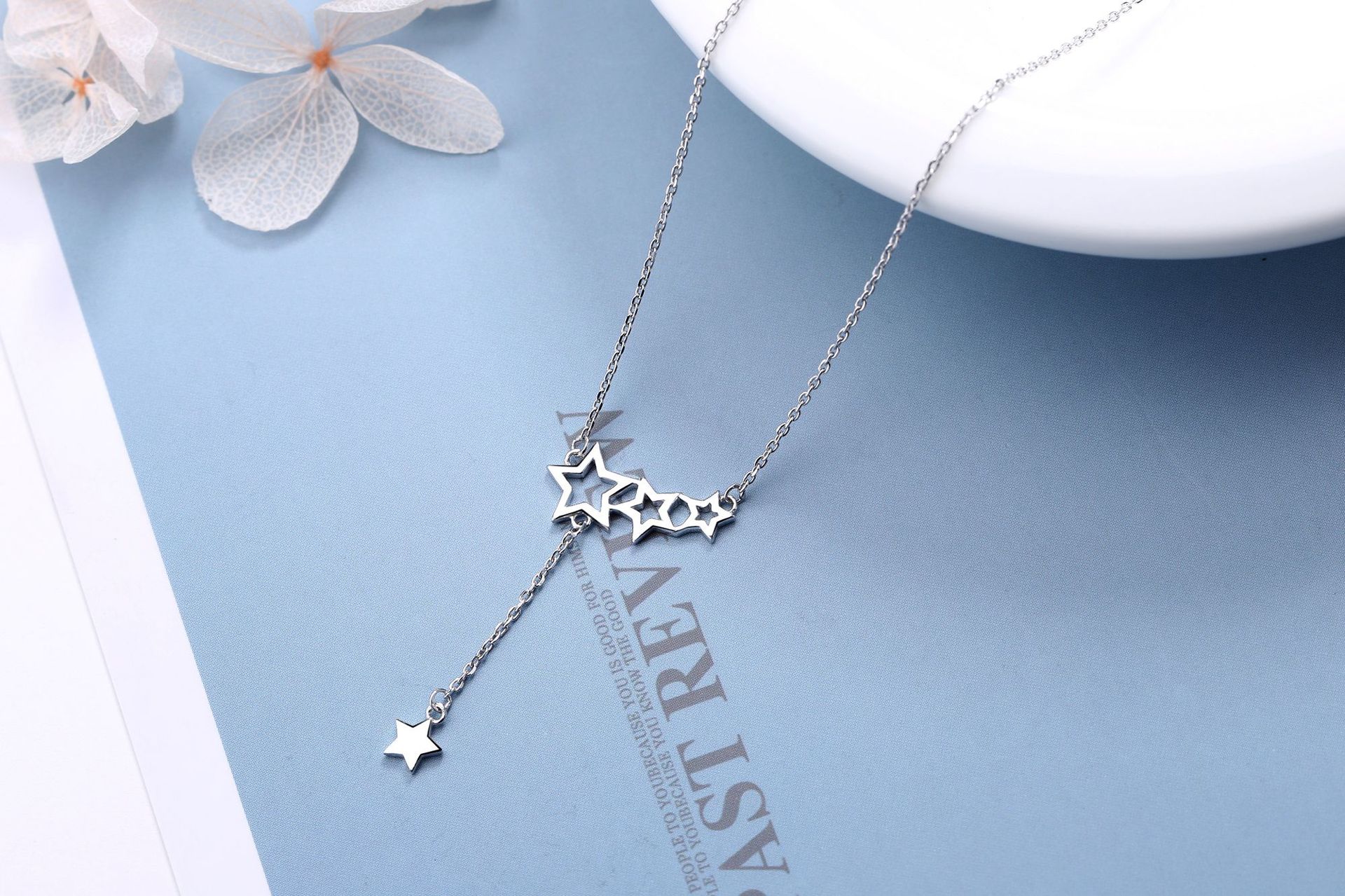 s925纯银镂空星星项链直播韩版五角星吊坠个性简约长款流苏女首饰