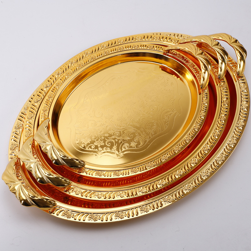 Factory Direct Supply New Fruit Plate European Gold-Plated Simple Stainless Steel Plate Hotel Home Custom Wholesale