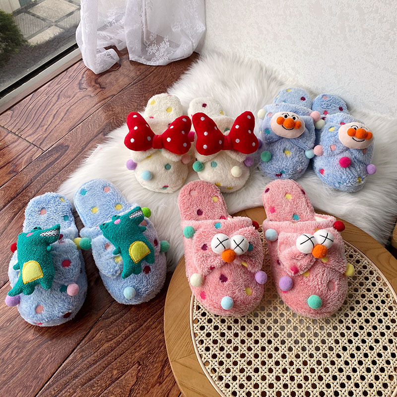 New Winter Women's Cute Cartoon Plush Dormitory Home Slippers Bear Indoor Warm Cotton Slippers Indoor Slippers