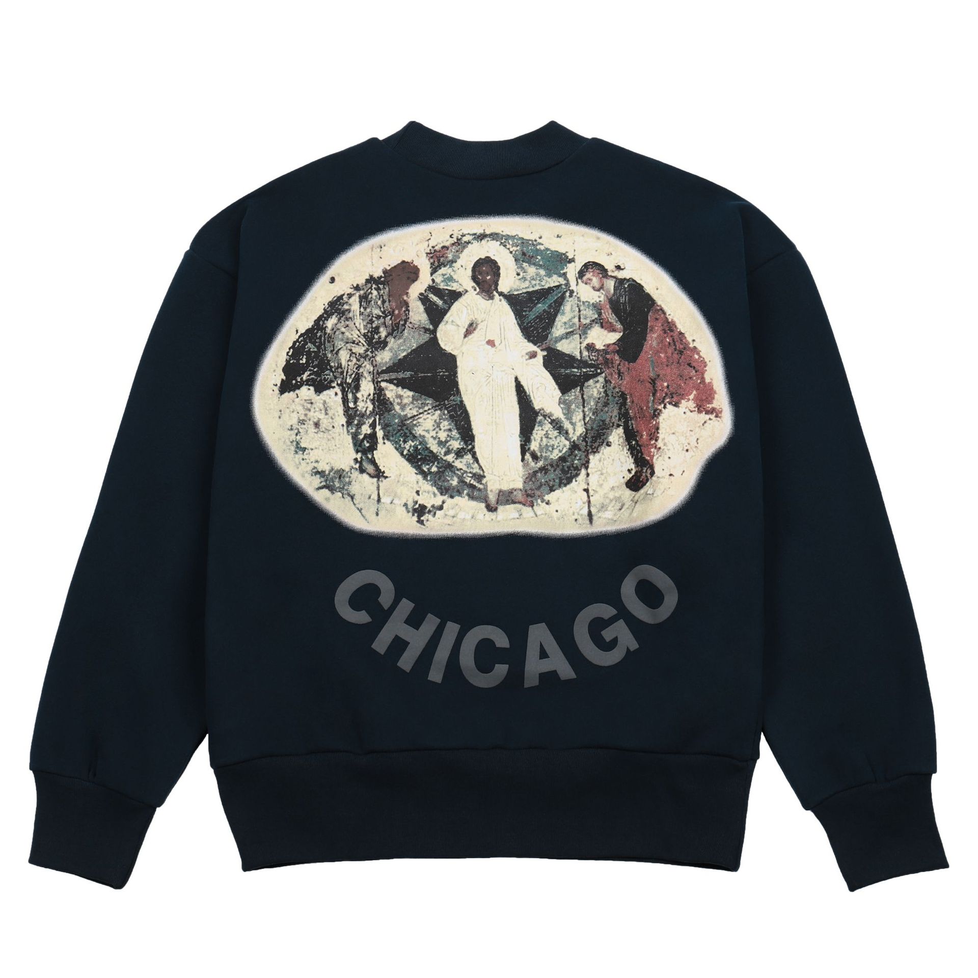 kanye west jesus is king三神宗教油画限定发泡字母印花圆领卫衣