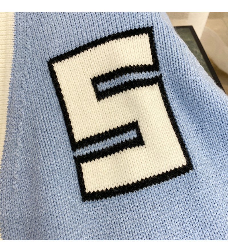 2020流行女装新款春款法系s家v领字母提花撞色宽松针织外套开衫女