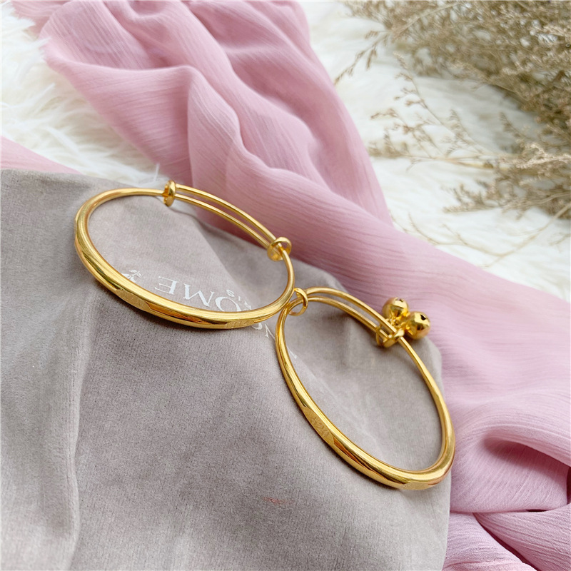 古法传承沙金刻字铃铛手镯女 仿黄金久不掉色手环气质镀18k金手饰