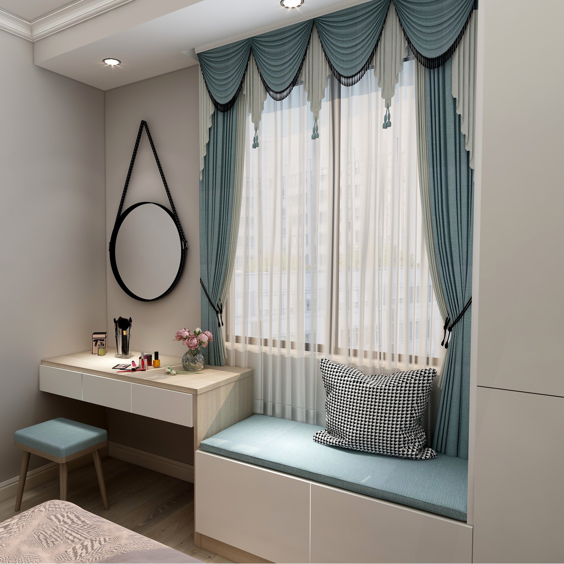 主卧飘窗柜 衣柜 书桌 定制 全屋定制 平板 现代极简 简美