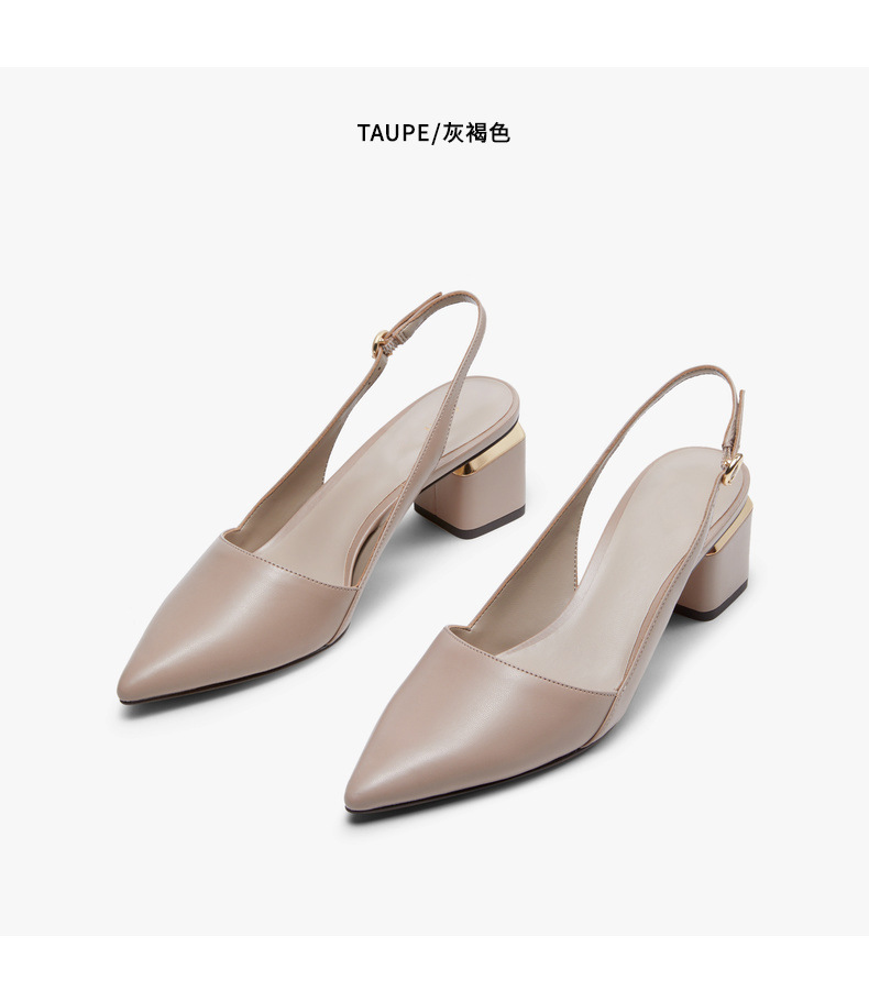 小ck女鞋2020春季新品ck1-60920174金属装饰尖头高跟鞋单鞋女粗跟