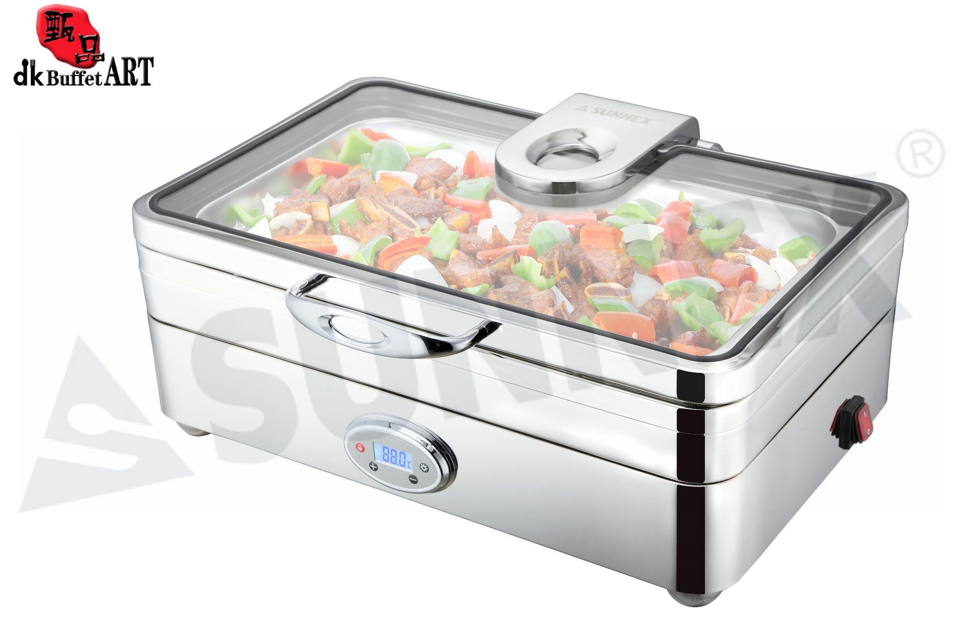 新力士自助餐炉液压翻盖带玻璃视窗电热餐炉蒸汽保温