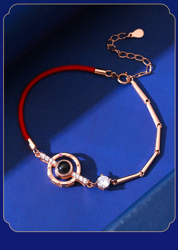 龙结100种语言我爱你感温变色投影s925银玫瑰金红绳链手链女士批