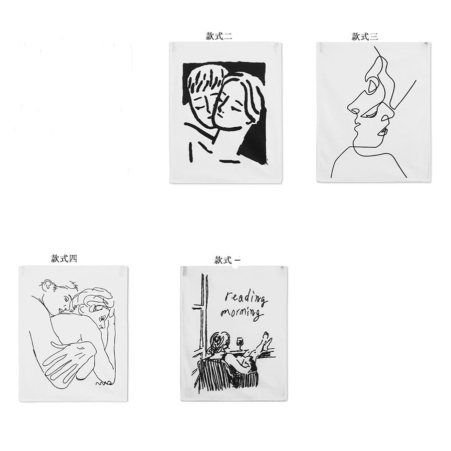 日韩简约抽象挂布 情侣头像简笔画装饰画 女生卧室床头装饰