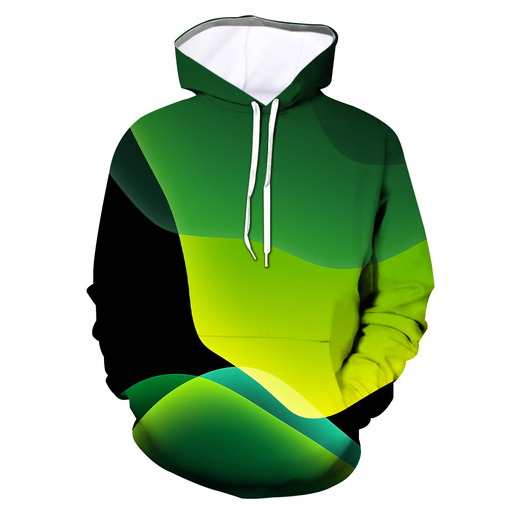 亚马逊热销3d打印绿色男式卫衣大码加绒休闲套头男士连帽衫