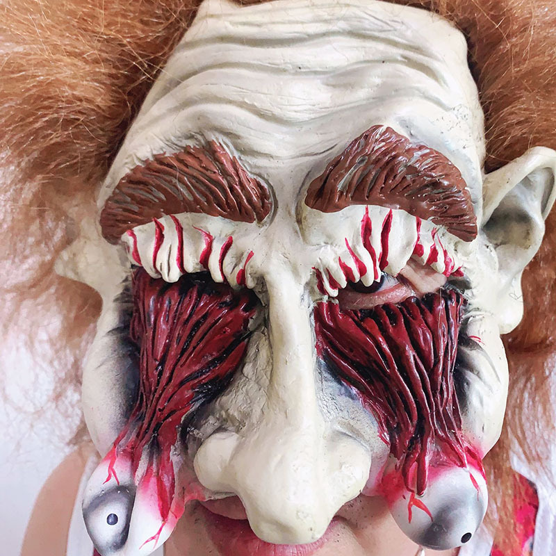 长发恐怖怪兽面具万圣恐怖爆脑面具假发环保乳胶派对假面掉眼珠款