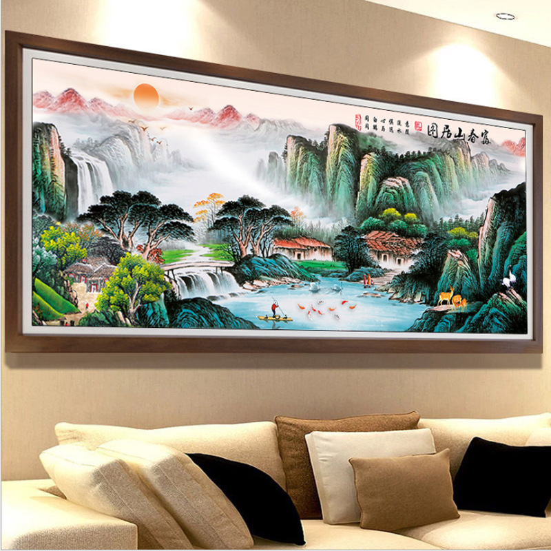 一件代发十字绣新款风景山水画 富春山居图风景如画客厅线绣满绣