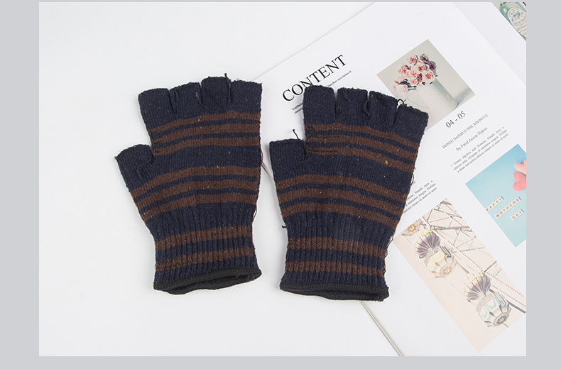 男士半指手套条纹锁边露指手套大丙纱透气手套