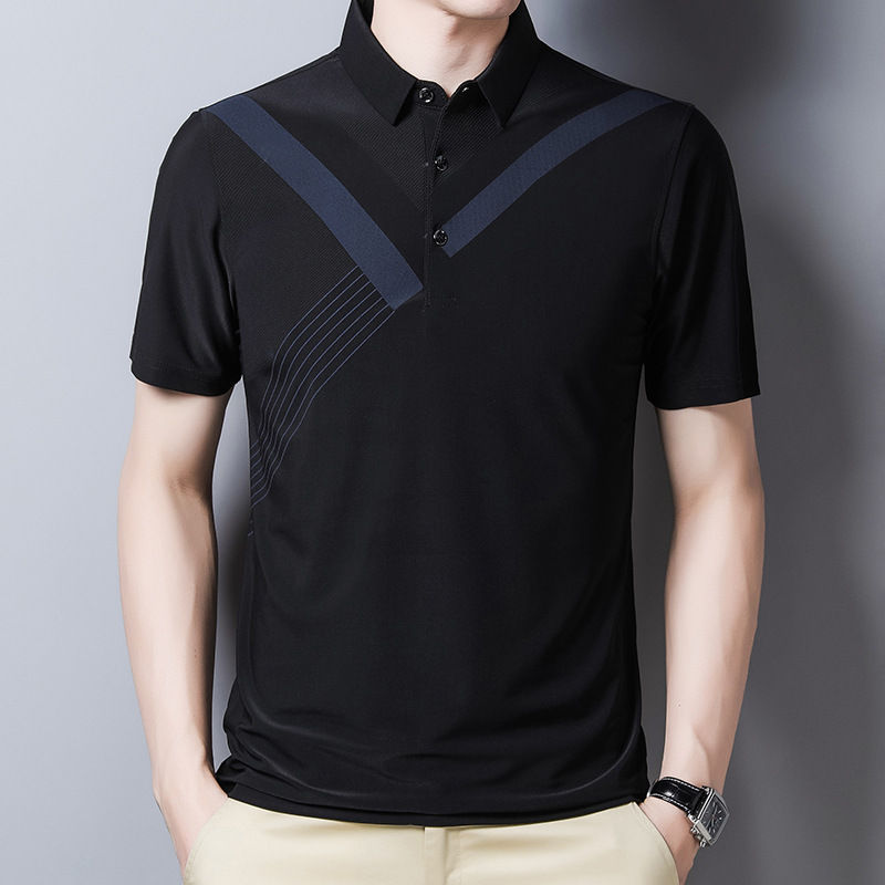 Summer Menswear T-shirt Men's Short-Sleeved Lapel Polo Shirt Ice Silk Summer Dad Clothes Men's Overalls Wholesale