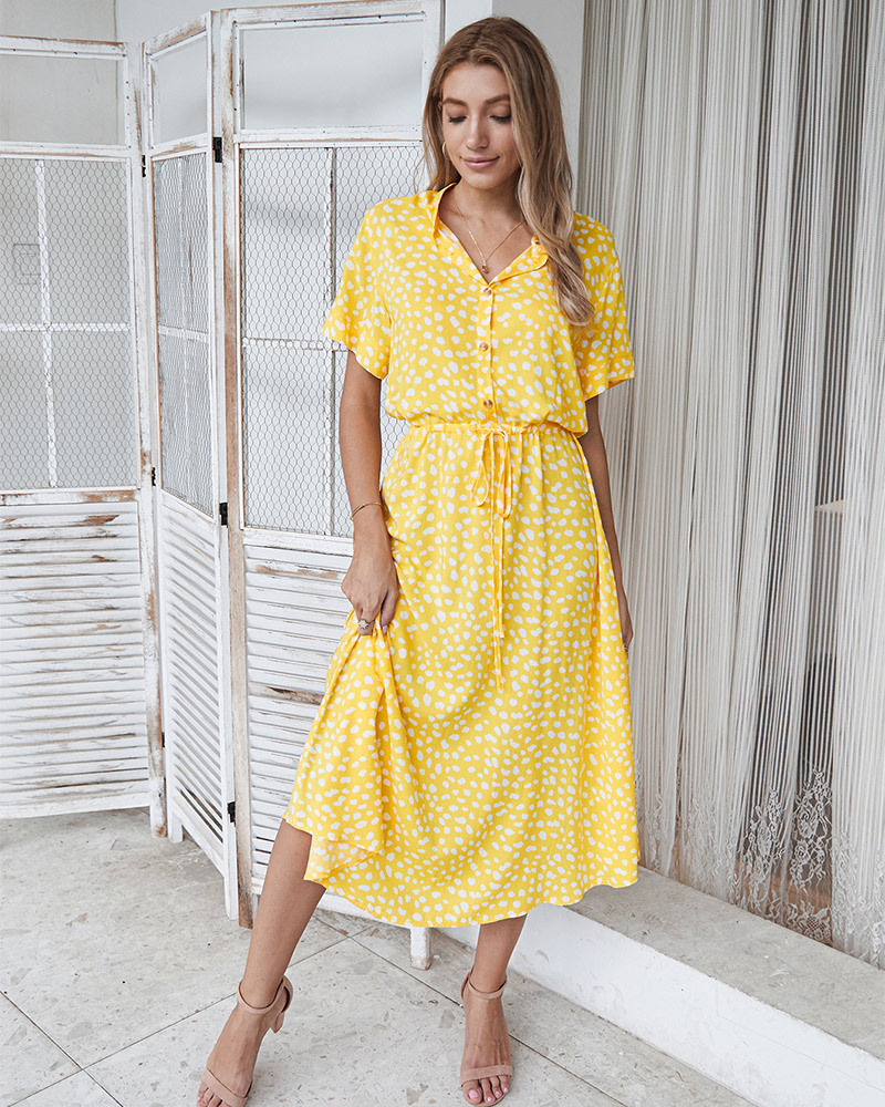 European and American Fashion Women's Wear Amazon Hot Sale 2020 Summer Polka Dot Print Short Sleeve Mid-Length Dress