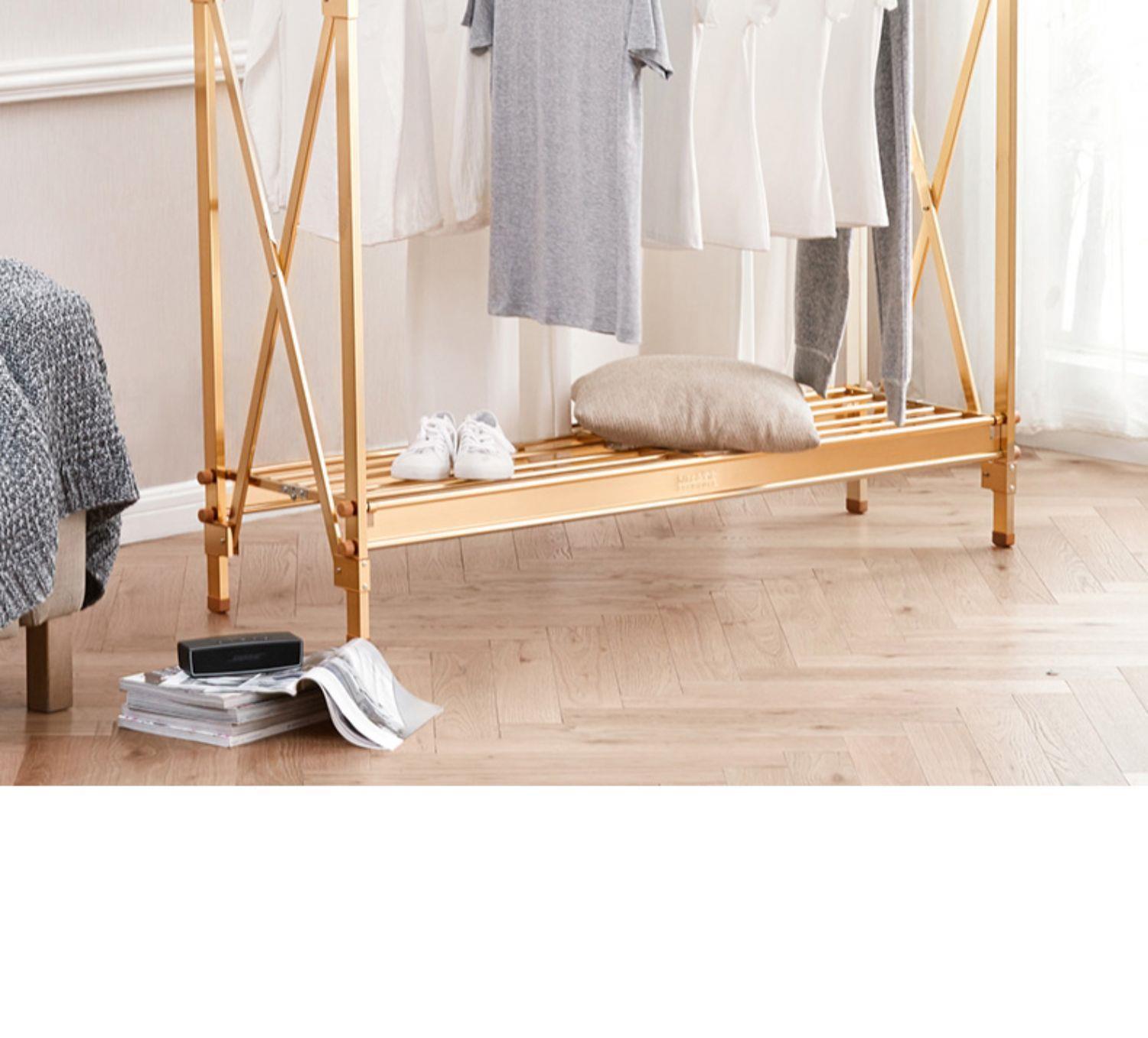 落地省室内挂衣架阳台晾衣架卧室杆折叠室外空间晒收缩家用凉可