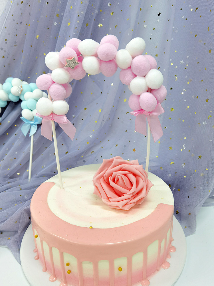 花环蛋糕插牌生日插件装饰网红流行毛球拱门插件女孩ins烘焙摆件