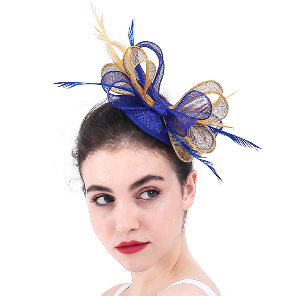外贸出口新娘头饰礼帽麻纱帽羽毛头花亚麻英伦贵族羽毛发饰发夹款