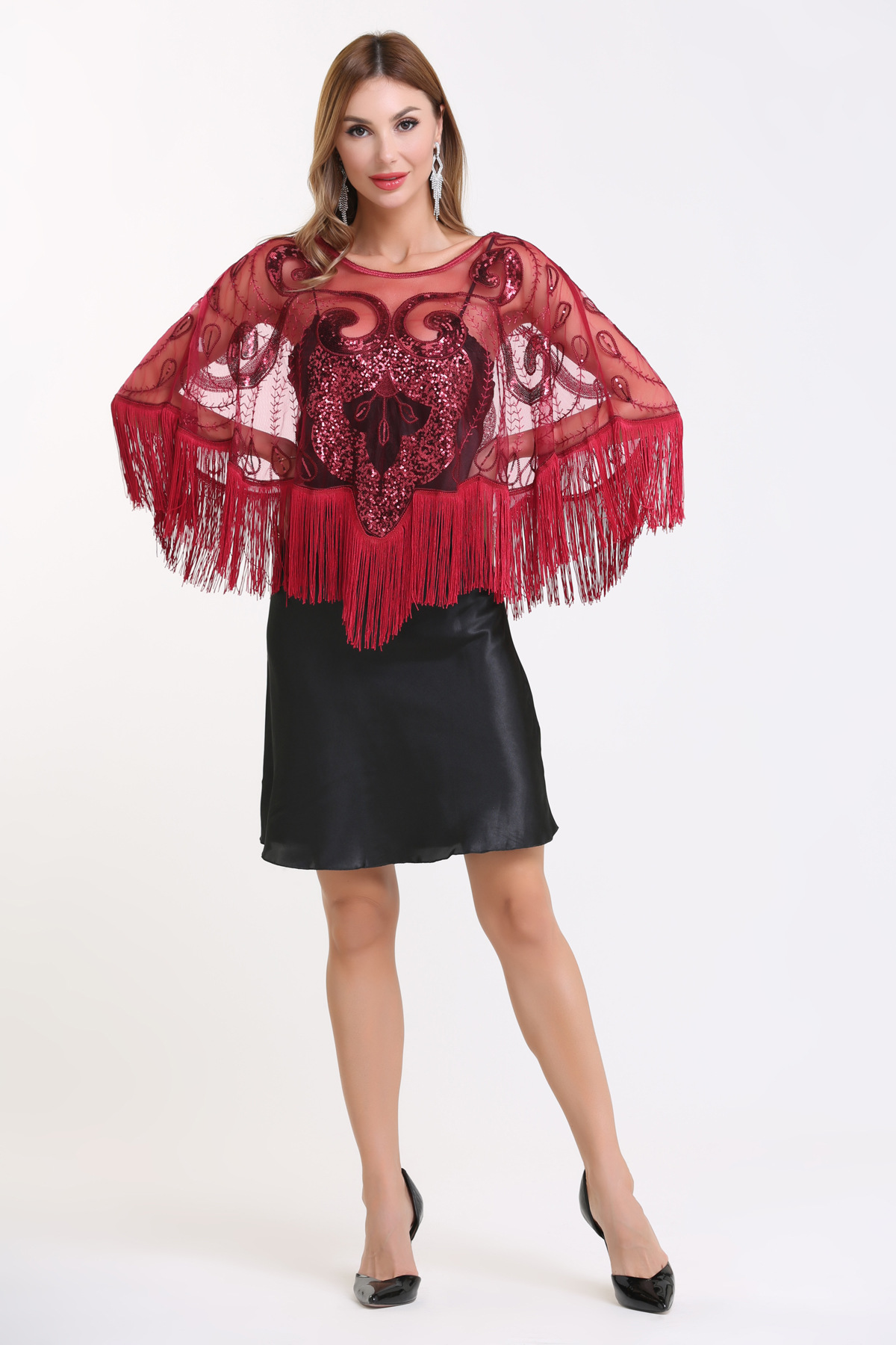 1920s网纱亮片礼服披肩欧美派对宴会流苏披肩短款外搭亚马逊跨境