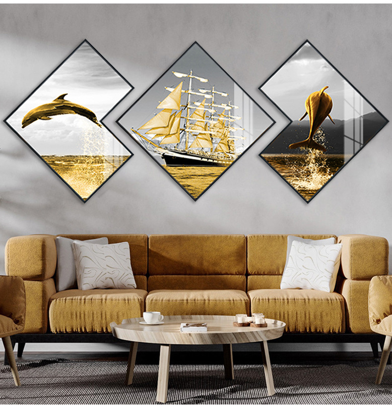 客厅装饰画现代简约沙发背景墙壁画创意三联新中式餐厅挂画北欧风